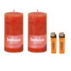 Bolsius stompkaars Oranje (2 stuks) + 2 aanstekers
