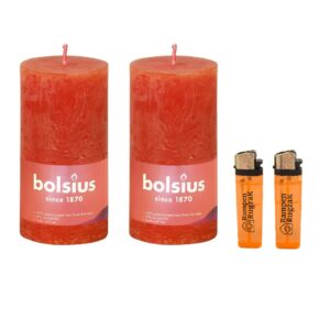 Bolsius stompkaars Oranje (2 stuks) + 2 aanstekers
