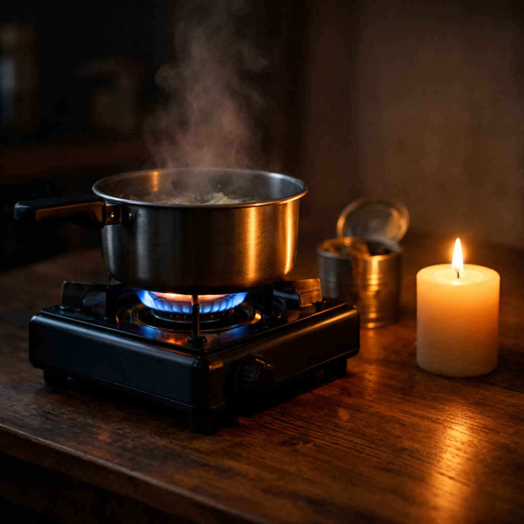 Koken zonder stroom noodsituatie op een pannetje
